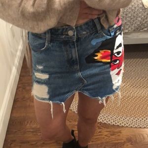 Zara TRAFALUC Japanese Painted Denim Skirt